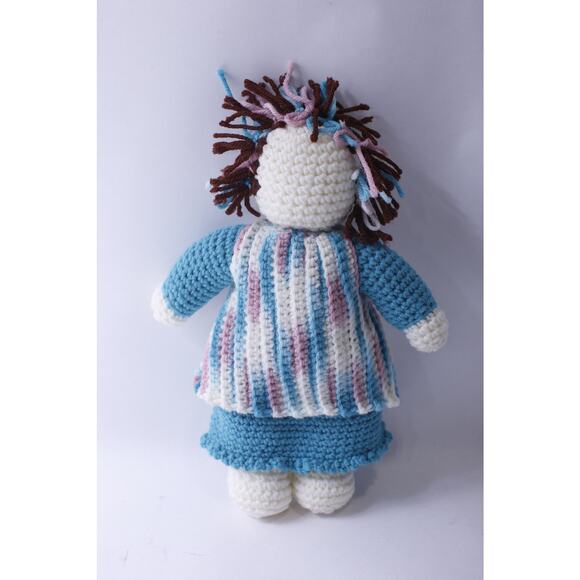 Knitted Faceless Rag Doll, 13", Blue White Dress, Female Figure, Soft Toy, - Picture 1 of 3